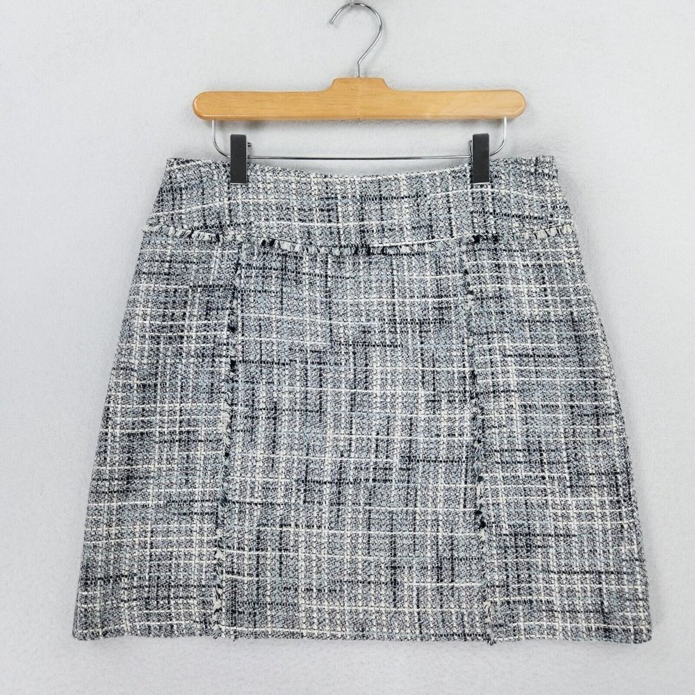 Halogen Skirt Womens 10 Black Blue Tweed A Line Fringe Academia Classic Career